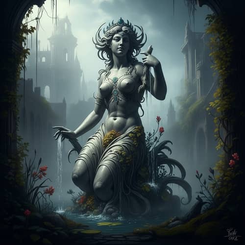 Hyper-Realistic Water Nymph Statue | Decorative Art Photography