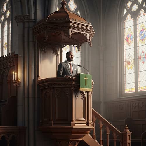 Black Preacher Delivering Sermon in Traditional Yet Modern Setting