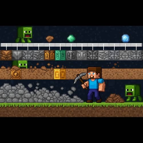 Pixel Art Minecraft Miner in Timeline Structure