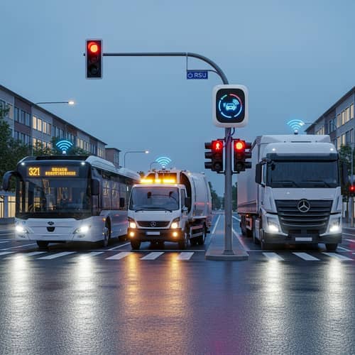 Cross Intersection with Public Bus, Sanitation Truck & Heavy-duty Truck