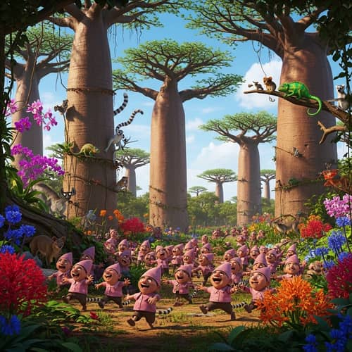 Joyful Pink Outfits Explore Madagascar's Exotic Landscapes