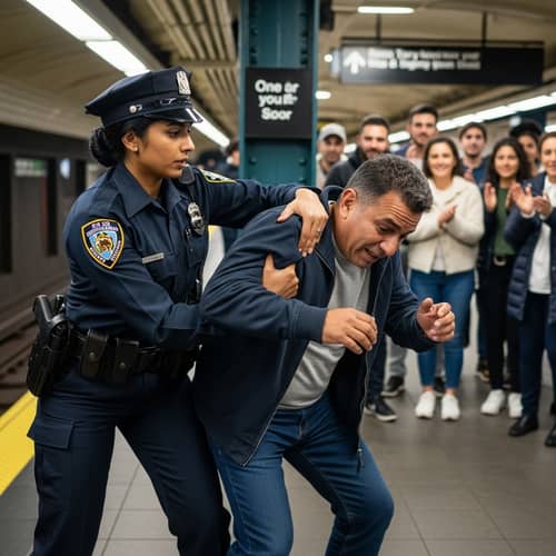 Female South Asian Police Officer Apprehends Thief in Subway Station