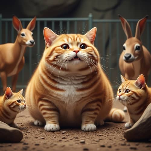 Happy Ginger Cat Watching Animals at Zoo - Realistic Photography