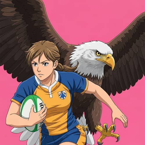 Anime Rugby Girl Player with Huge Eagle Wallpaper for iPhone