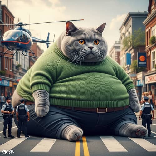 Realistic British Shorthair Cat in Green Sweater - Professional Photo