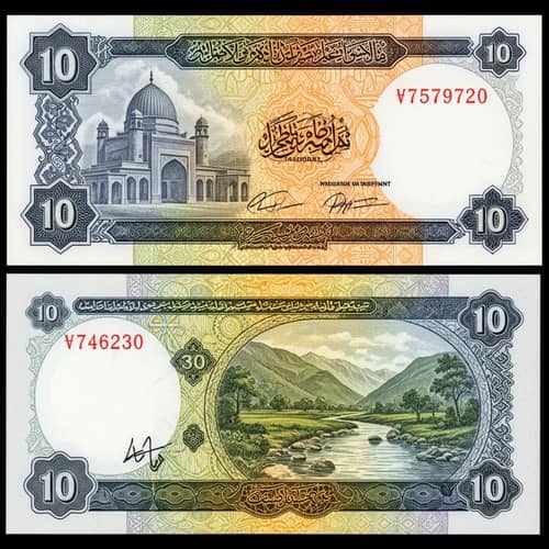 Detailed Currency Note Design with Historical Monument and Scenic Landscape