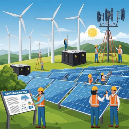 Renewable Energy Installation: Wind Turbines & Solar Panels View