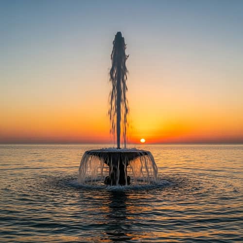 Majestic Fountain Rising in the Heart of the Sea