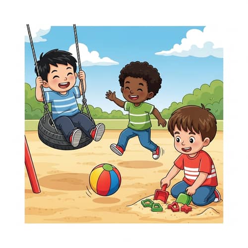 Joyful Diverse Children Playing in Bright Playground