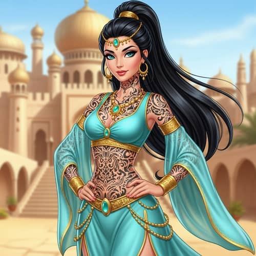 Stunning Middle Eastern Woman Adorned with Intricate Tattoos