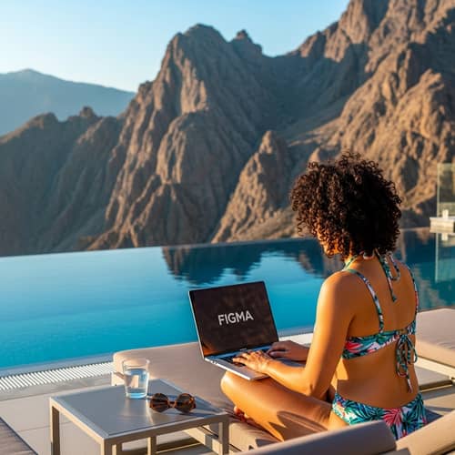 Curly-Haired Woman in Bikini at Mountain Pool