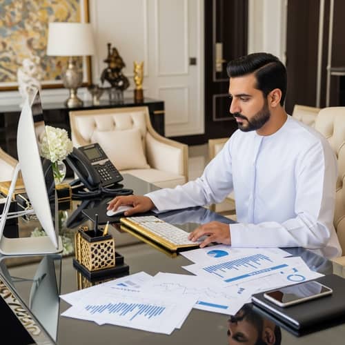 Luxurious Middle-Eastern Man Working in Modern Office