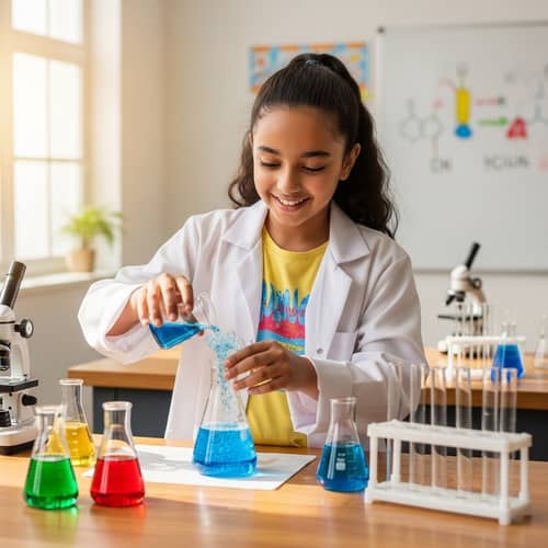 Young Middle-Eastern Girl Excitedly Conducting Science Experiment