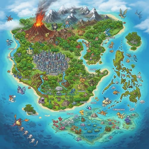 Imaginative Map of Philippines: Fictional Creatures in Diverse Environments