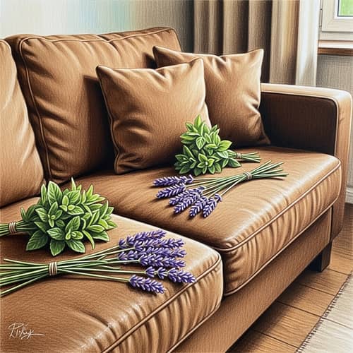 Fragrant Lavender and Mint Adorned Comfy Brown Sofa