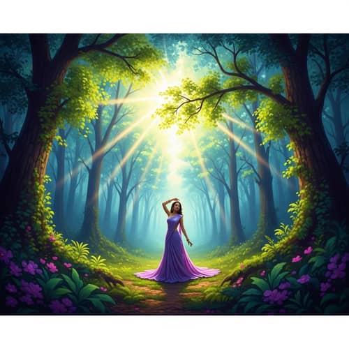 Ethereal Mystical Forest Scene with South Asian Woman
