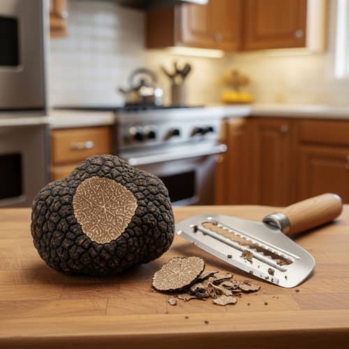Luxurious Dark Brown Truffle on Wooden Board