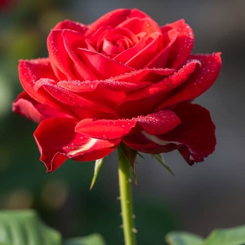 Vibrant Red Rose with Dew Drops - Stunning Close-up Image