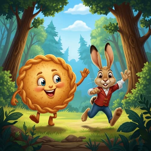 Action-Packed Kolobok and Hare Adventure in Lush Forest