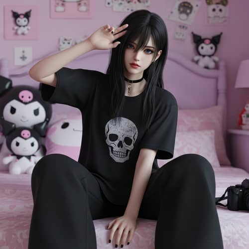 4K Photorealistic Image of Beautiful Chinese Girl in Emo Vibe