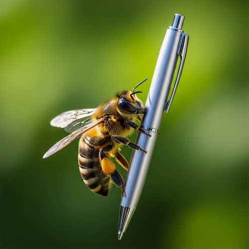 Creative Bee Holding a Pen - Humorous Art