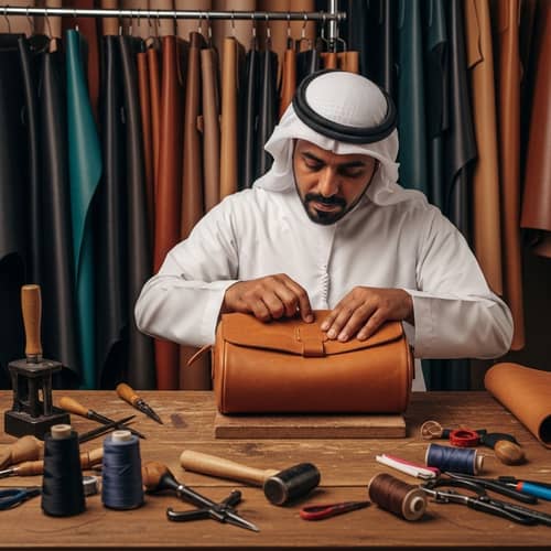 Middle-Eastern Man Crafting Leather Bag | Skilled Artisan