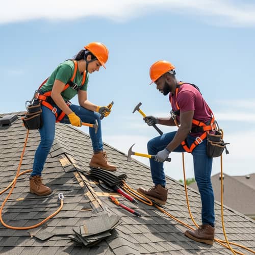 Professional Roofers on Residential House – Safety Standards