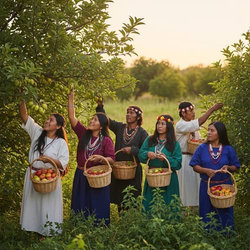 Indigenous People Gathering Fruits in Nature