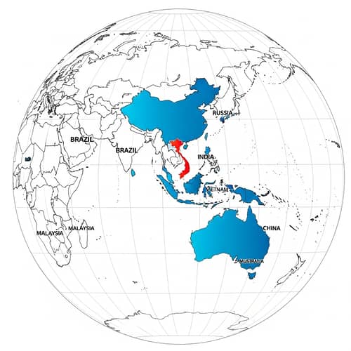 Conceptual World Map Highlighting Specific Countries