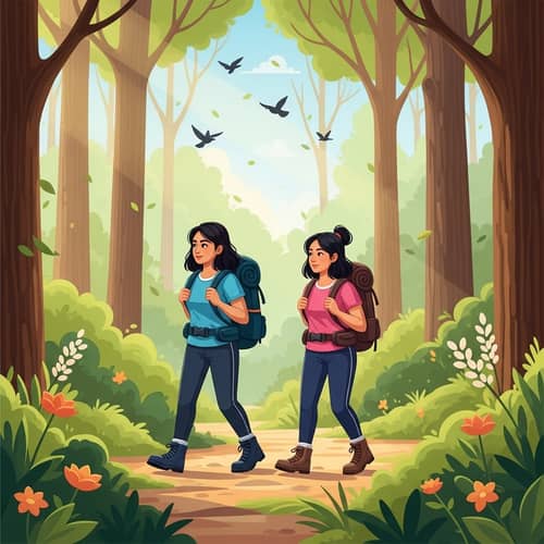 Tranquil Spring Forest Hike with Companions