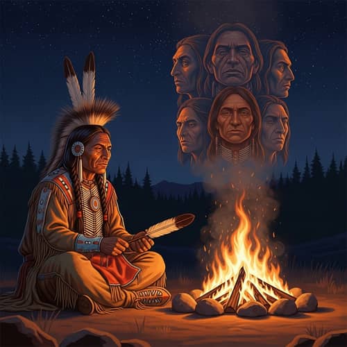 Native American Shaman Staring into Campfire | Warriors Faces in Smoke