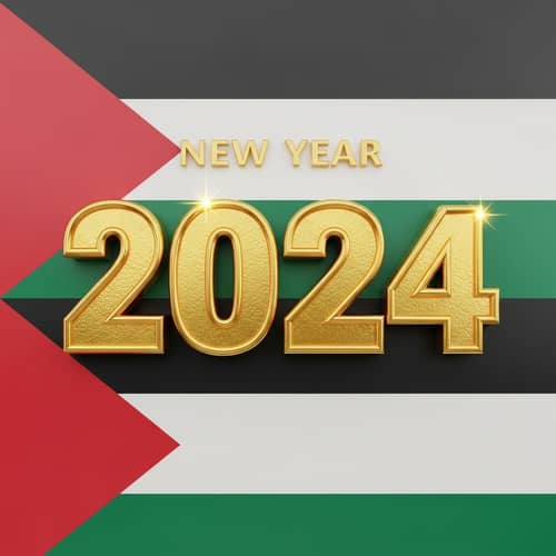 Celebrate New Year 2024 with Gold Numbers and Palestinian Flag Theme