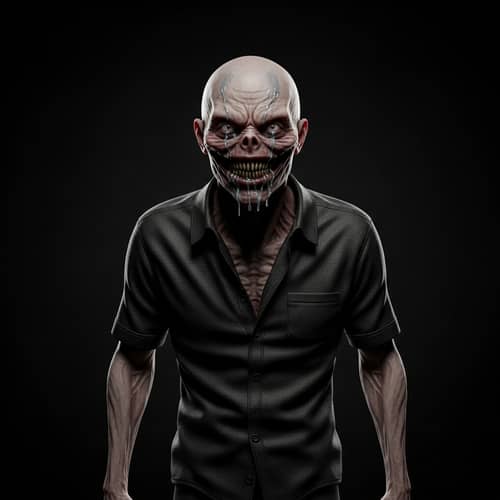 Terrifying Monstrous Entity with Wide Grin and Lifeless Eyes