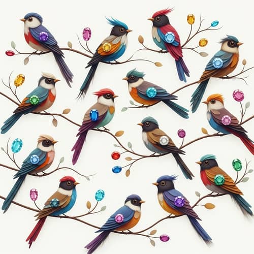 Colorful Feather Birds Birthstone Collection | Nature and Sparkle