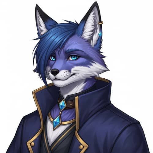 Male Fox Demi-Human with Blue and Purple Fur and Diamond Earring