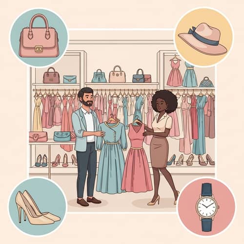 Elegant Fashion-Themed Boutique with Colorful Dresses & Accessories