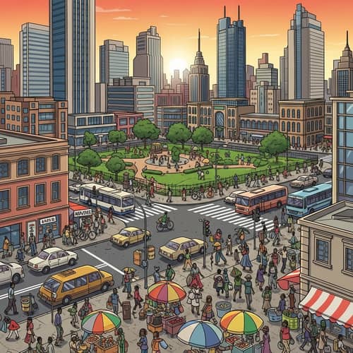Vibrant African Cityscape: Urban Lifestyle and Natural Beauty