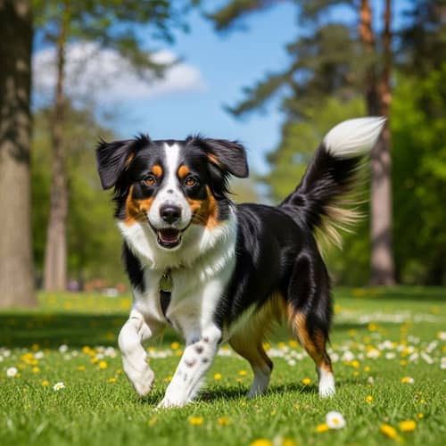 Playful and Energetic Mixed Breed Dog with Fluffy Tail