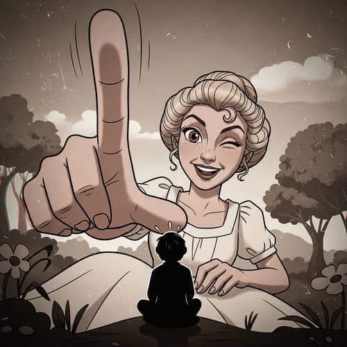 Enchanting Giant Woman: Playful Interaction in Vintage Animation Style