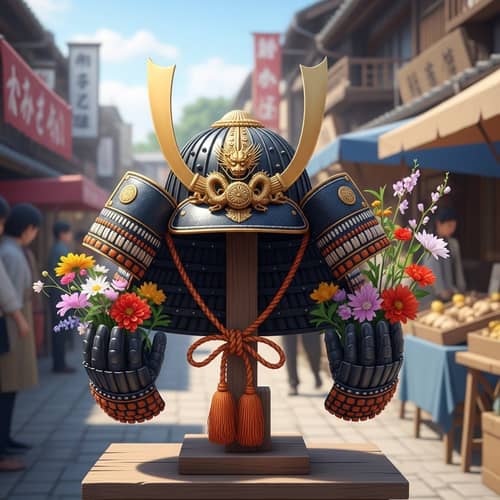 Japanese Kabuto Holding Flowers for Sale