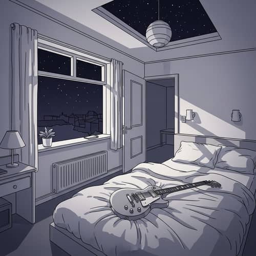Cozy Apartment with Unique Ceiling Design and Silverburst Guitar