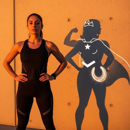 Hispanic Woman Superheroine Wall Art | Athletic Gear Sunset Shadow