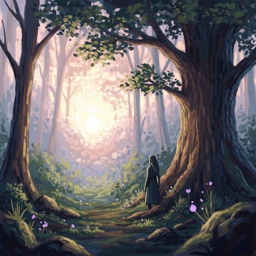 Mystical Forest at Dawn: Claude Monet-Inspired Fantasy Scene