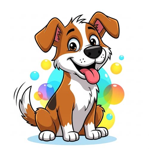 Playful Cartoon Dog in Energetic Environment