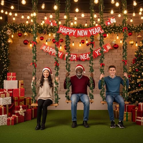 Festive New Year Celebrations Photo Zone with Fairy Lights