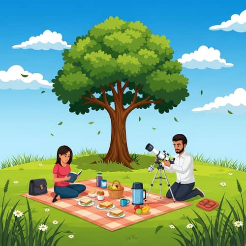 Serene Weekend Scenario: Picnic and Stargazing