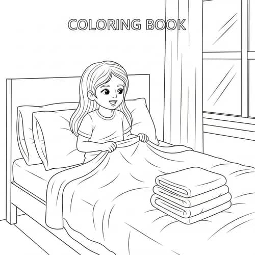 Excited Girl Waking Up - Coloring Page