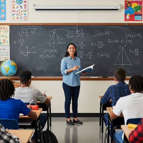 Dedicated Hispanic Female Teacher Explaining Math Equations