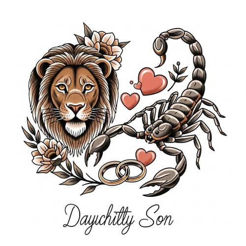Family Theme Tattoo Design with Lion and Scorpion