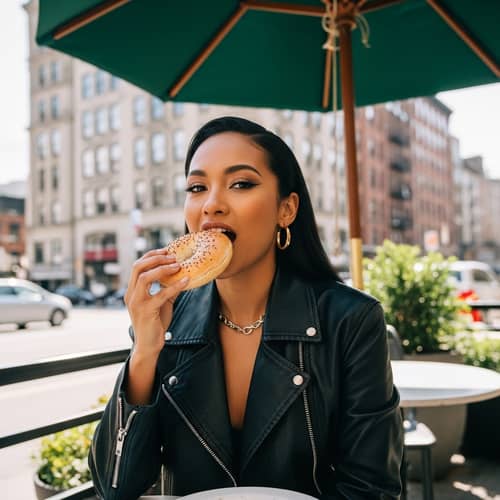 Rihanna Enjoying Bagel | Pop Singer at Café Table